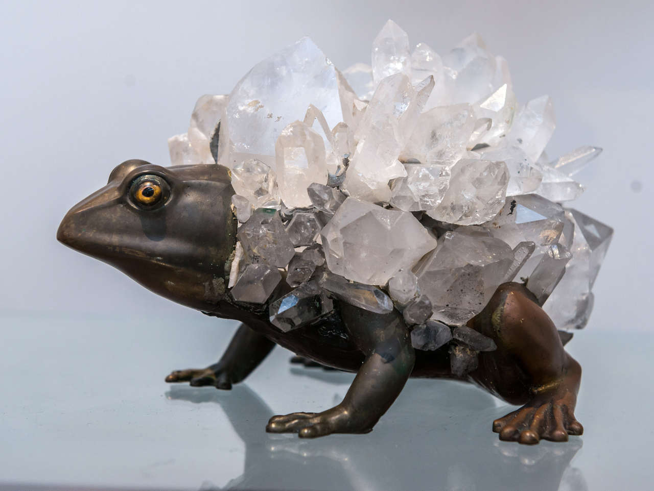 English Anthony REDMILE - Unusual Bronze and Quartz Frog Sculpture For Sale