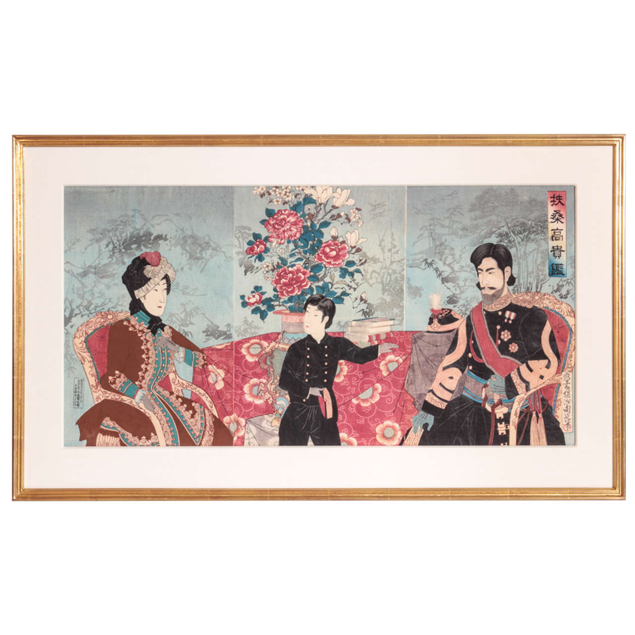 Important Japanese Color Woodblock Triptych of the Imperial Family For Sale