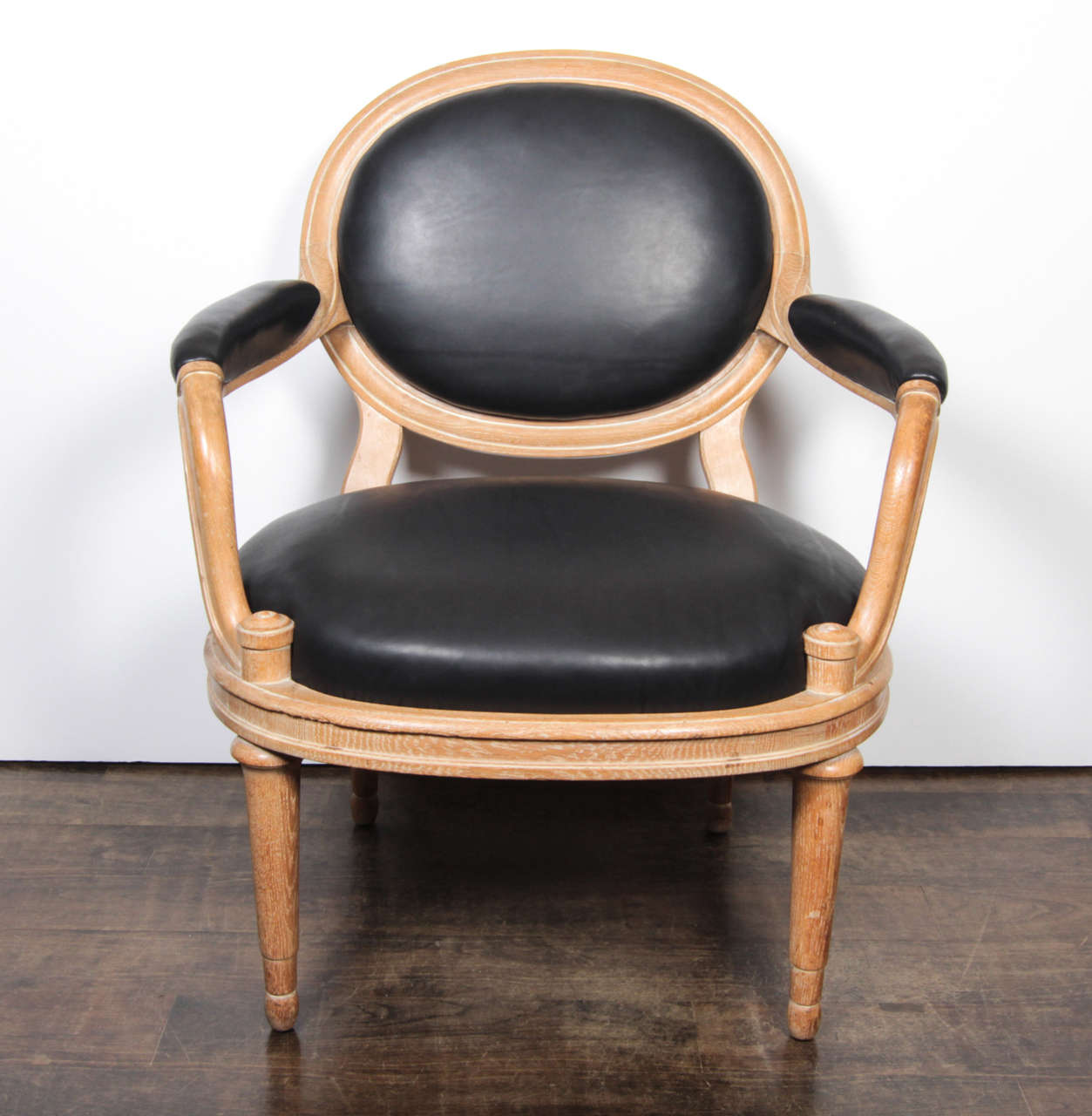 French Pair of David Hicks Paris Armchairs Upholstered in Black Leather