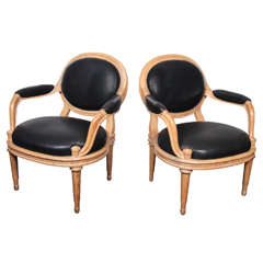Pair of David Hicks Paris Armchairs Upholstered in Black Leather
