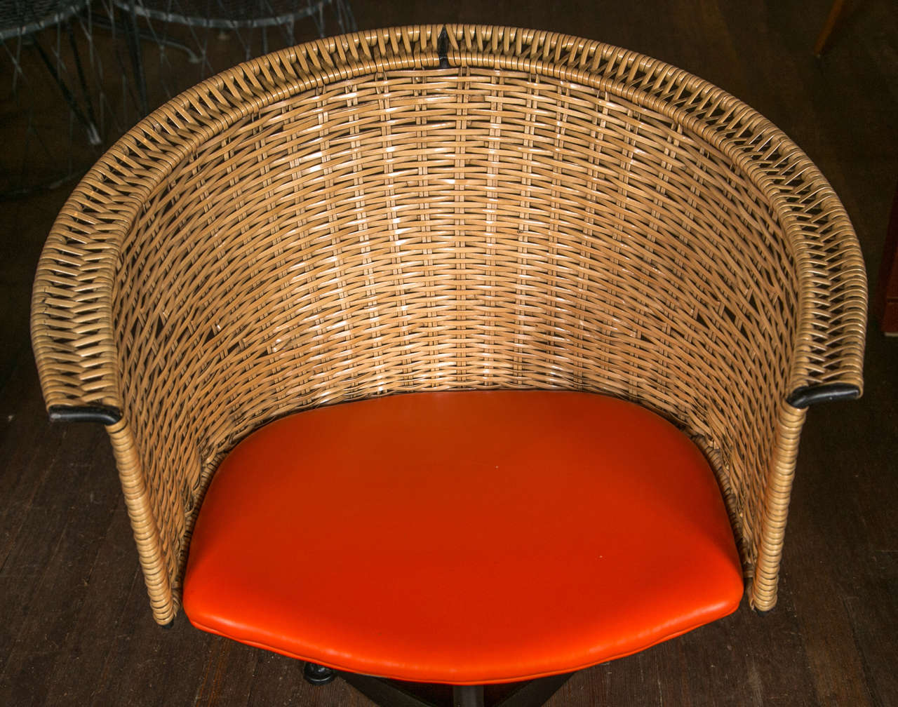 Mid-20th Century Pair of 1960s Iron & Rattan Swivel Chairs For Sale