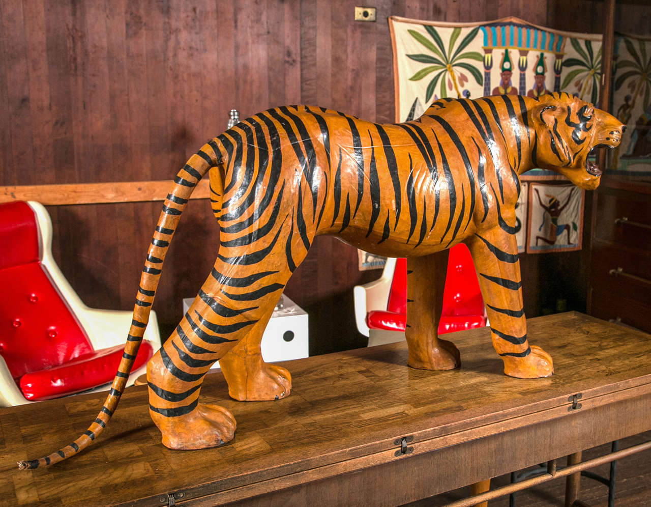 Leather Tiger Sculpture In Excellent Condition In Stamford, CT
