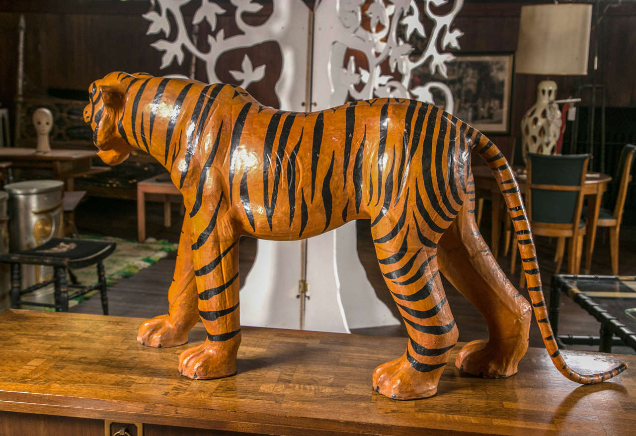 20th Century Leather Tiger Sculpture