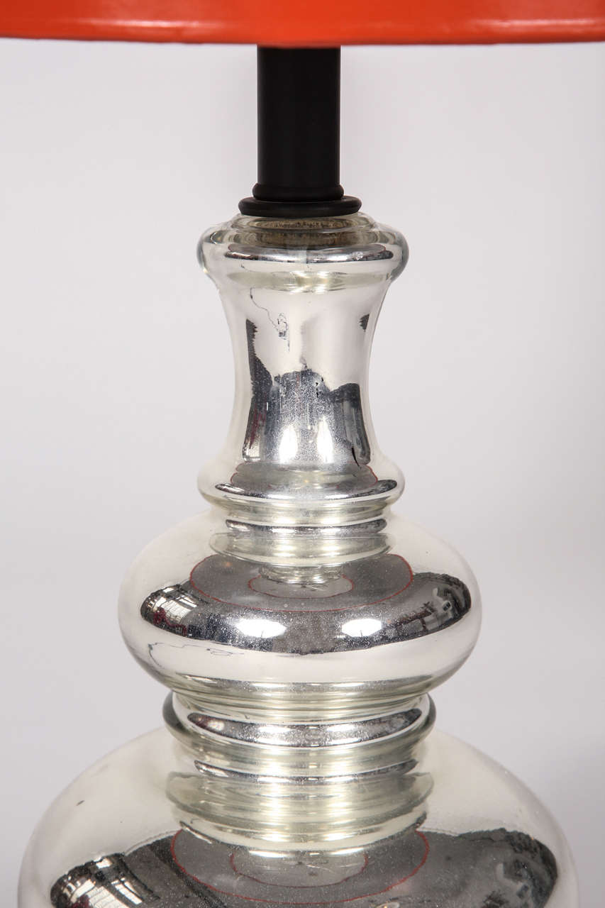 Vintage Tiered Mercury Glass Lamp with Hermes Shade In Excellent Condition In Los Angeles, CA