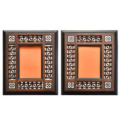 Pair of Syrian Picture Frames with Turned Mashrabiya Panels