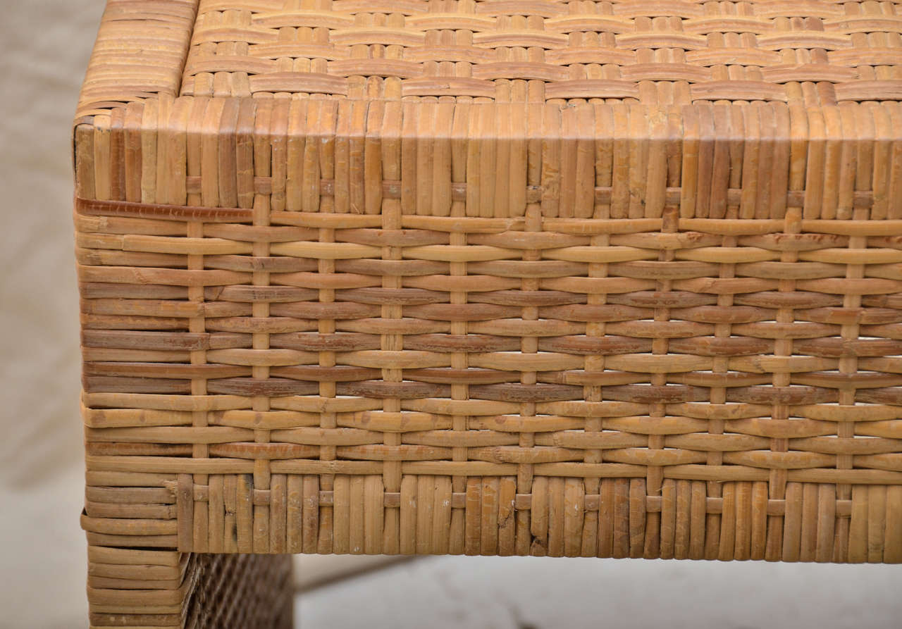 20th Century 1980's Woven Wicker Cube Table W/ 1 Drawer