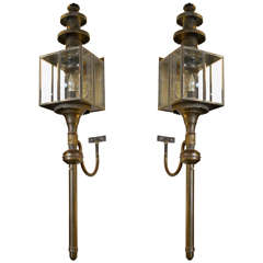Antique Monumental Pair of Brass Carriage Lanterns
