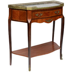 Inlaid Wood French Console With Original Marble Top & Brass Gallery