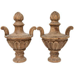 Pair of 19th Century Carved Wood Finials