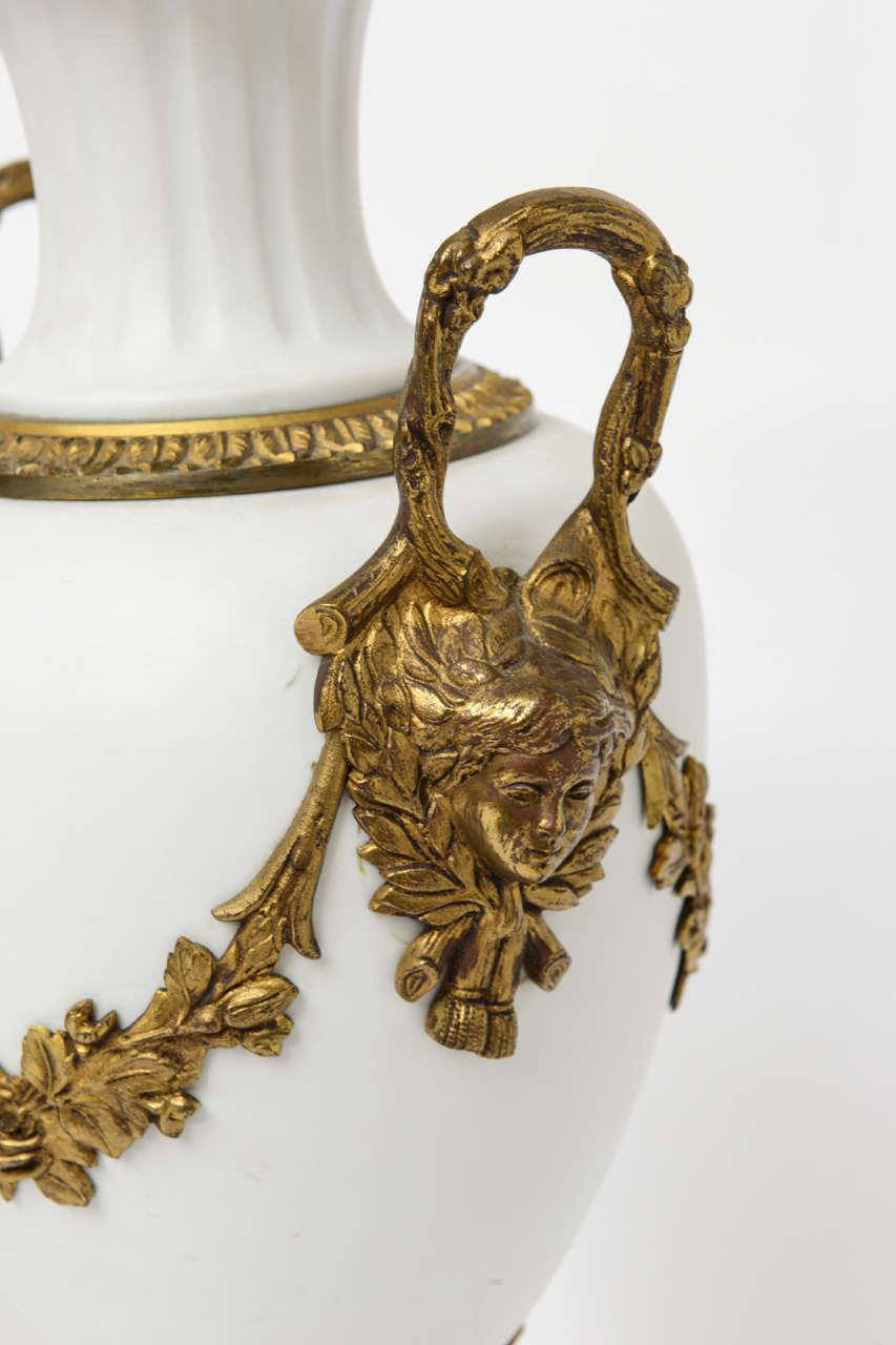 French Pair of Bisque and Bronze Lamps