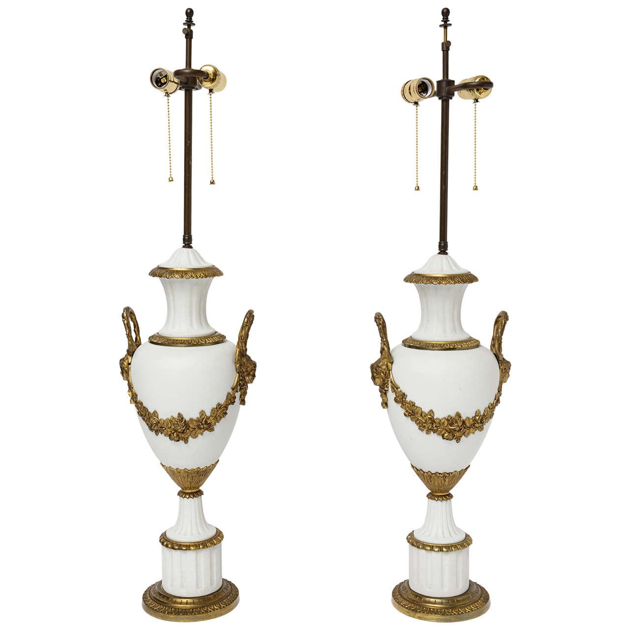 Pair of Bisque and Bronze Lamps