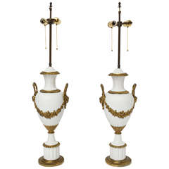 Antique Pair of Bisque and Bronze Lamps