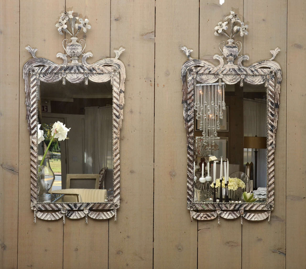 Pair of Tin Mirrors with an Antique Rubbed Finish