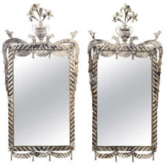 Pair of Tin Mirrors with an Vintage Rubbed Finish