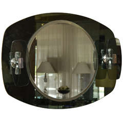 Oval Blue Mirror with Central Beveled Mirror