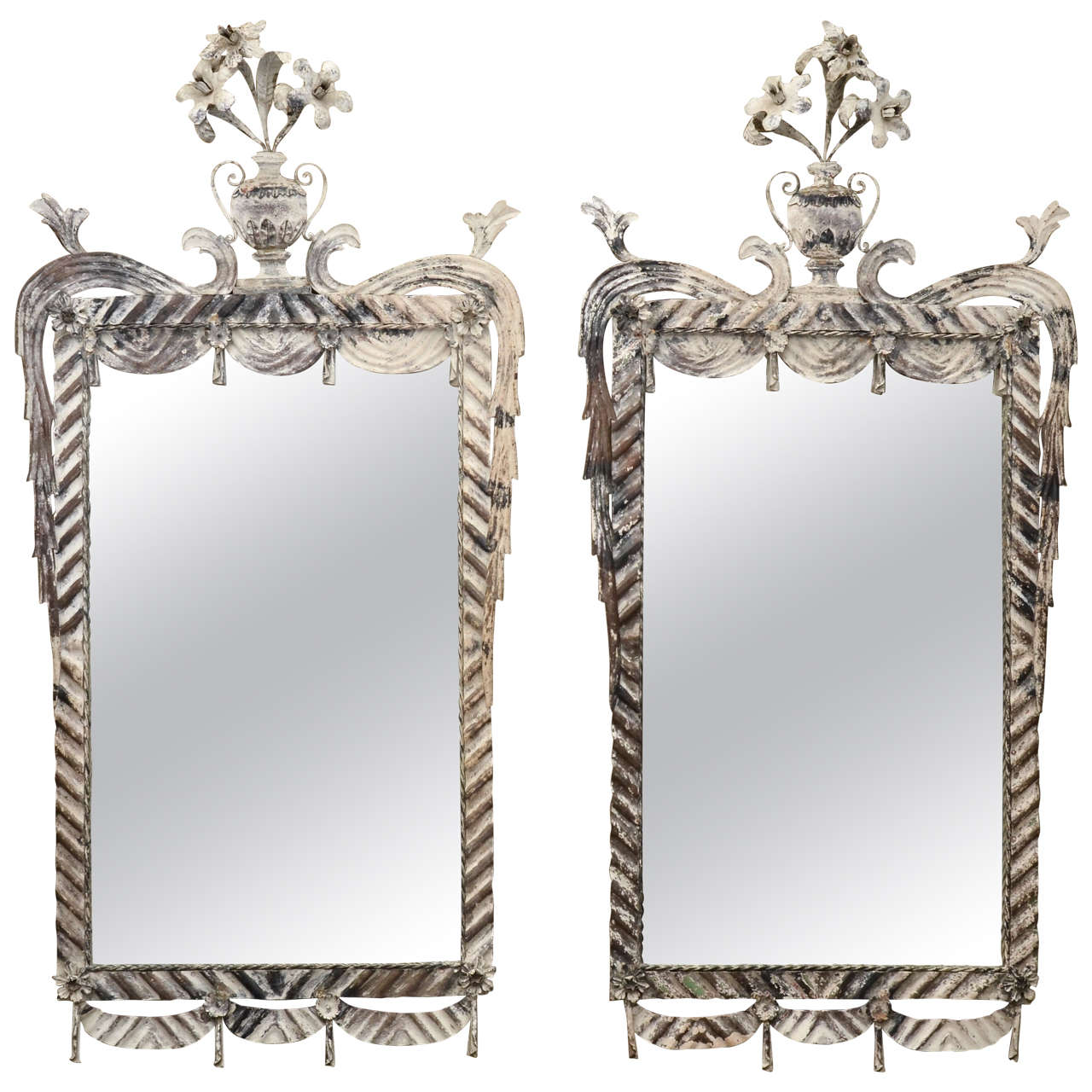 Pair of Tin Mirrors with an Antique Rubbed Finish at 1stdibs