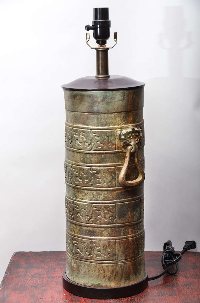 Turn of the Century Thai Bronze Vessels Converted to Lamps ( pair available, priced and sold separately )