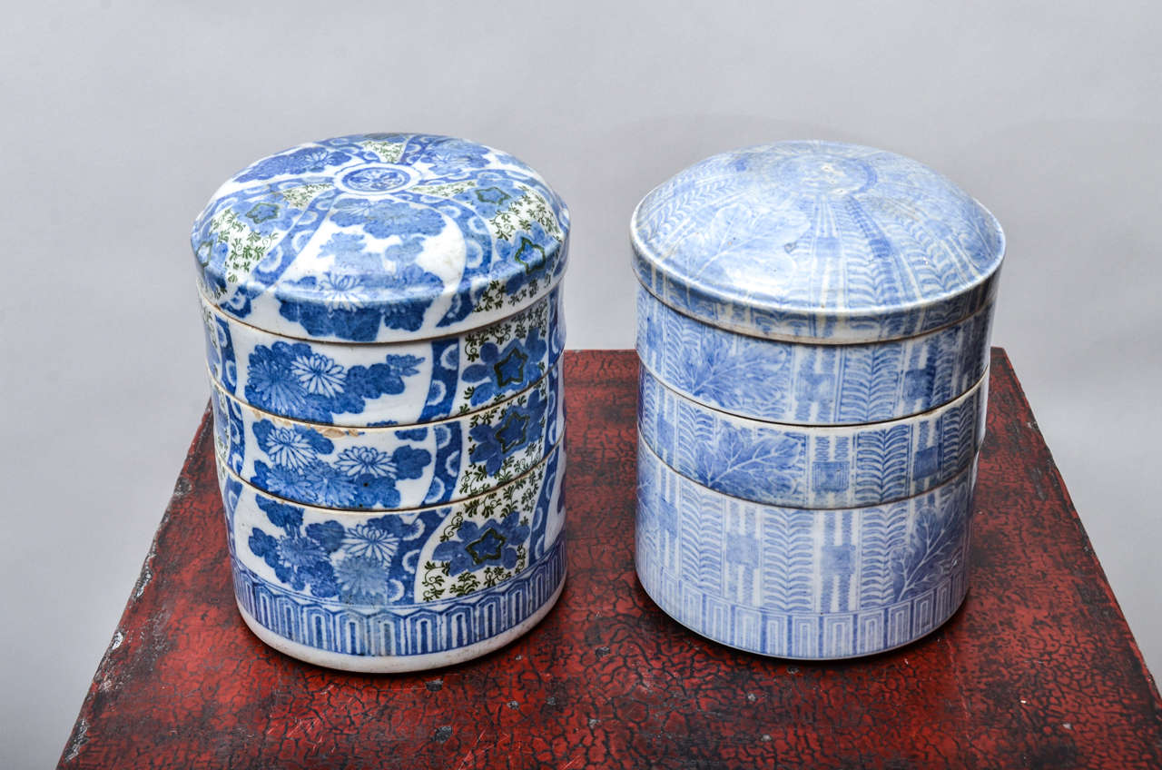 Late 19thC. Japanese Stacked Blue and White Dim Sum Container ( 2 available, priced and sold separately )