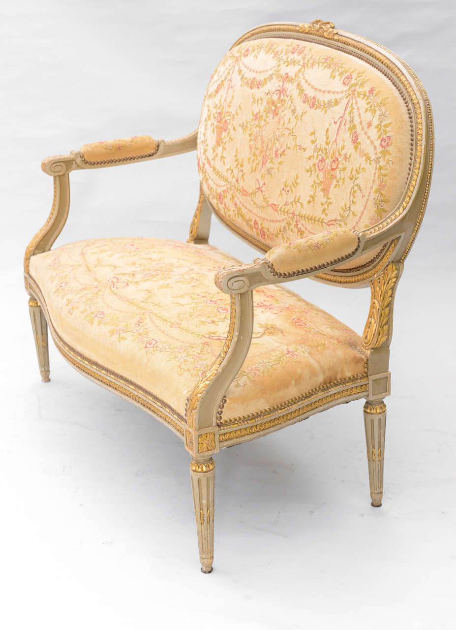 French Louis XVI Needlework Upholstered 19th Century Settee