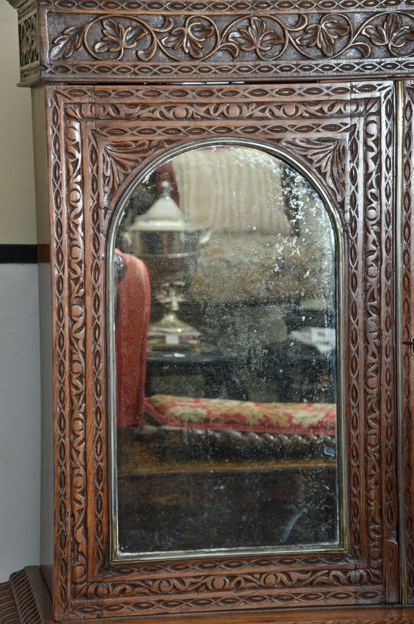 Mid-19th Century Anglo-Indian Campaign Mirrored Door Cupboard on Five-Drawer Chest For Sale