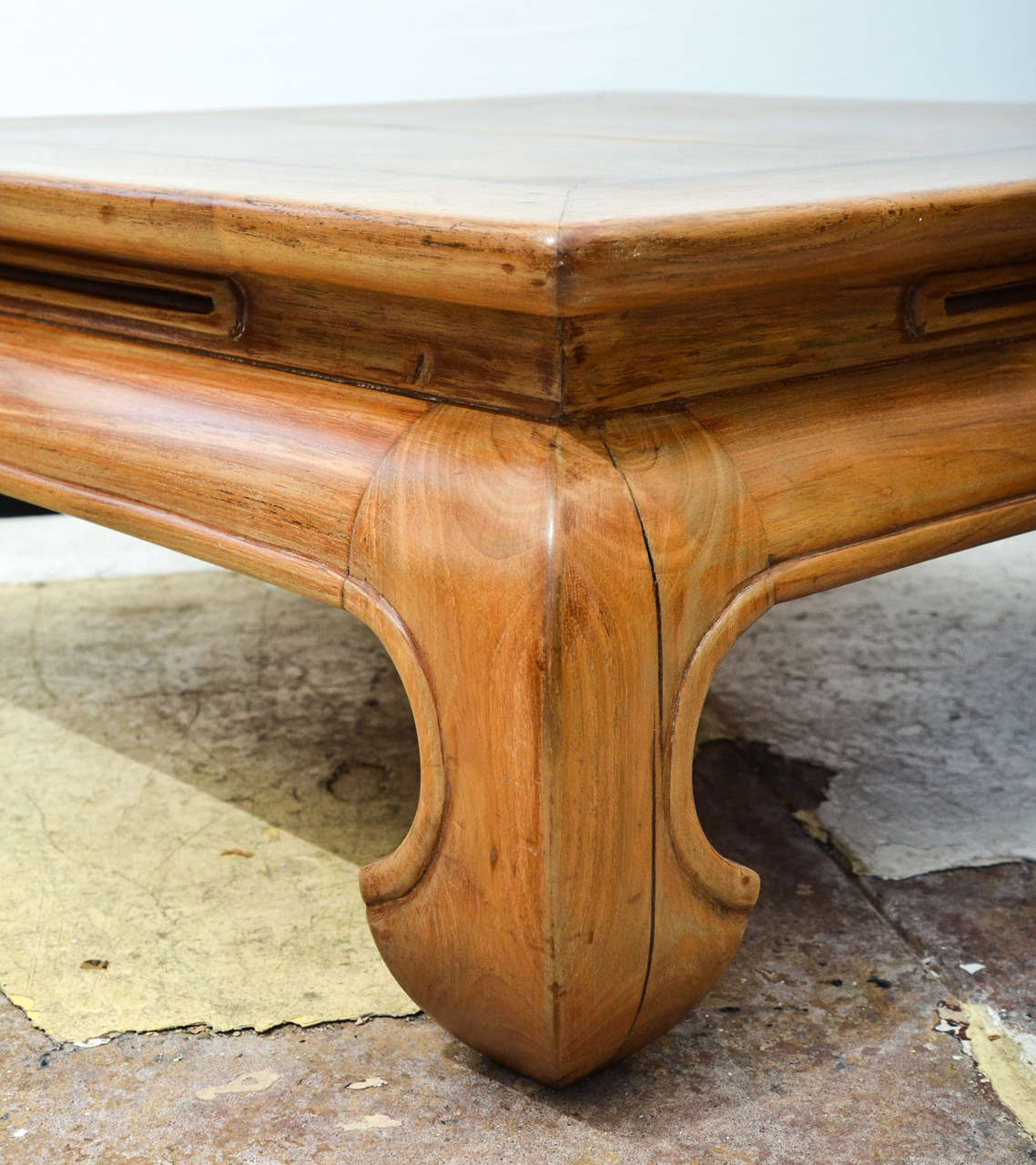 Chinoiserie Chinese Square Pale Wood Coffee Table For Sale