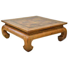 Vintage Chinese Square Pale Wood Coffee Table