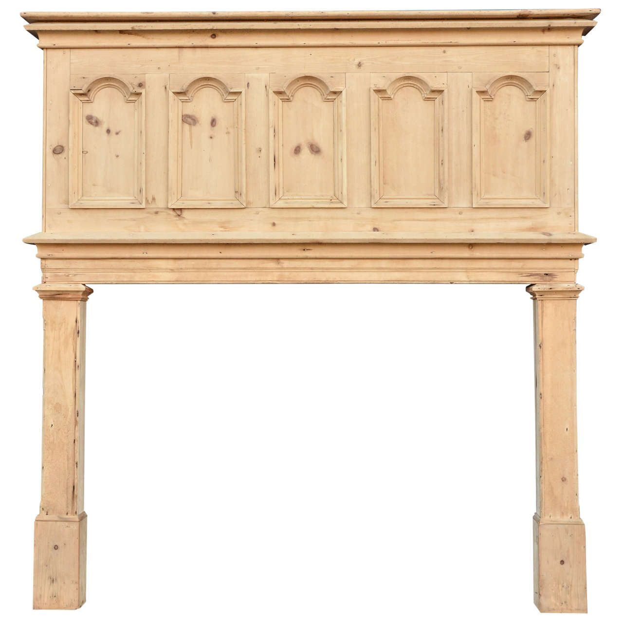 Impressive Pine Mantelpiece with Five Arched Recessed Panels