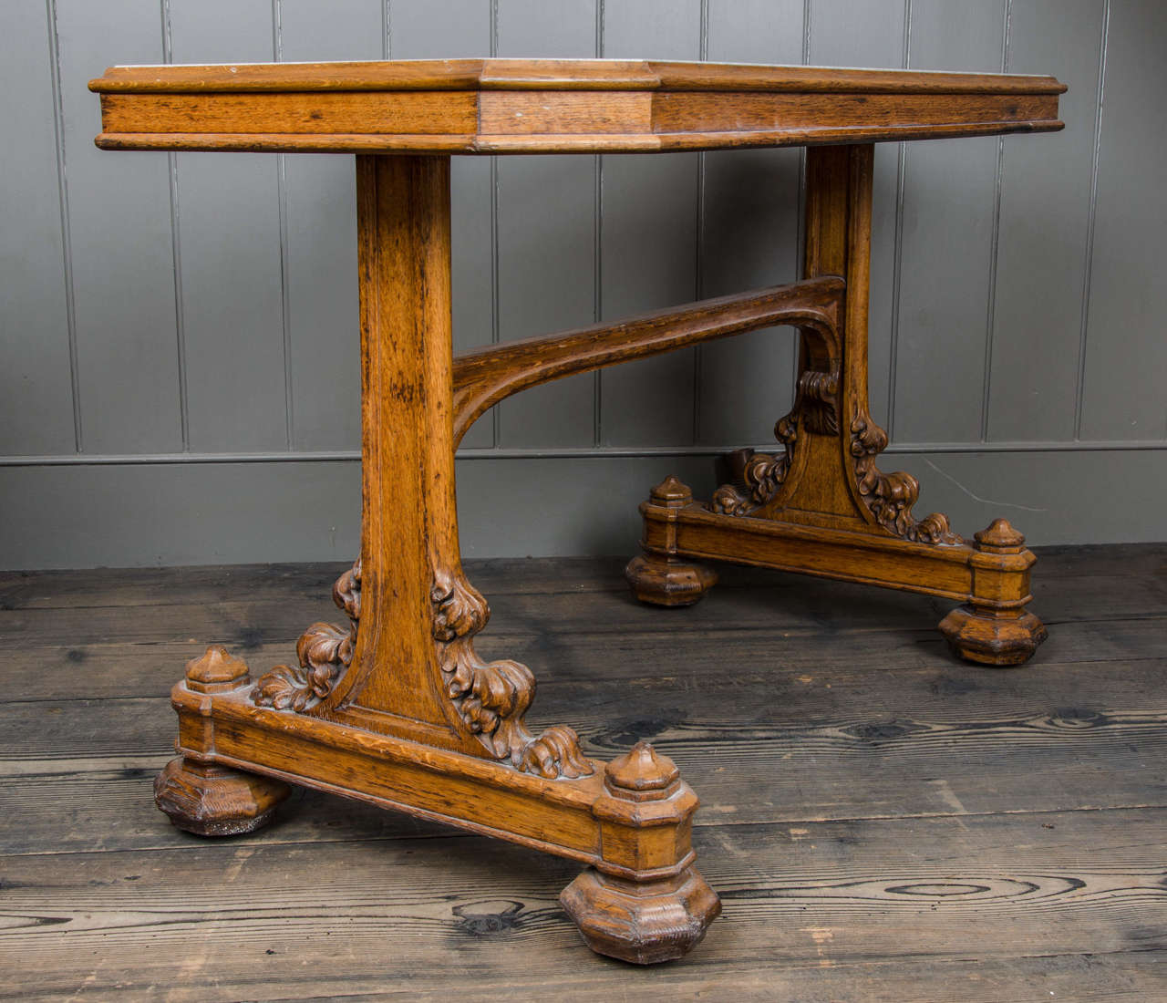 19th Century Oak Gothic Revival Library Table 4