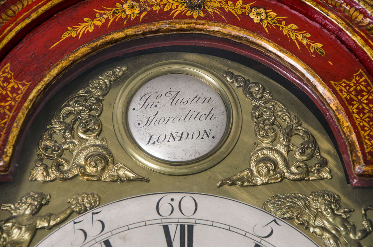 Large-Scale George II Red Lacquer Longcase Clock In Excellent Condition In London, GB