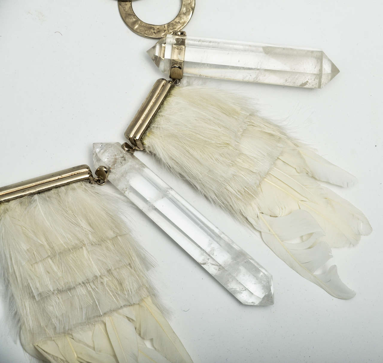 Feathers Louis Vuitton Silver, Crystal and Feather Runway Necklace, circa 2005