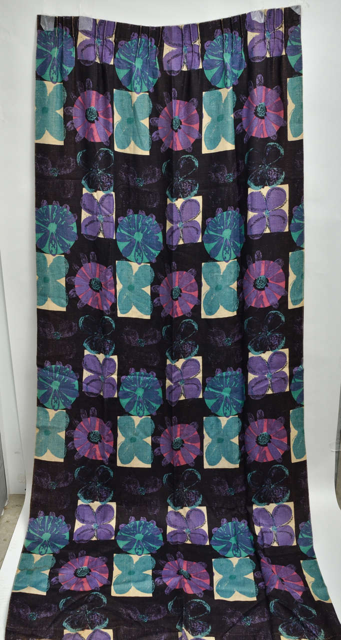 Two Sets of Schumacher Curtains with Overall Block Floral Motif, circa 1955
