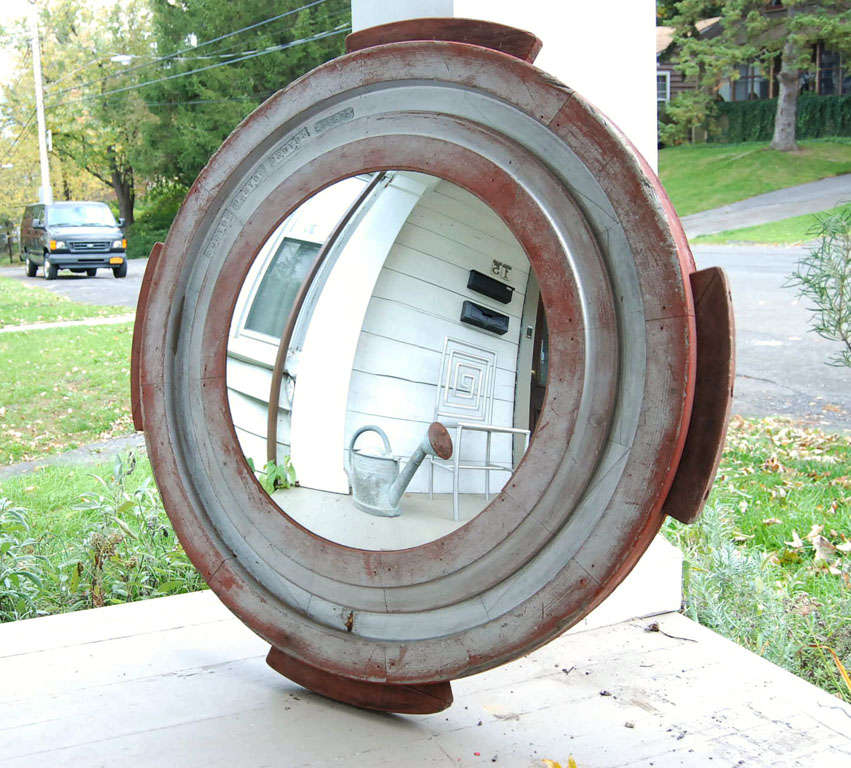 Large Graphic Bull's Eye Mirror inset into an Large Industrial Circular Frame