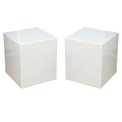 Pair Lacquered Cube Side Tables/Pedestals