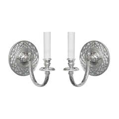 small silverplated mirrored sconces with etchings