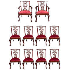 Eight Carved Mahogany Georgian Style Chairs