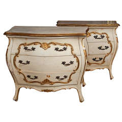 Creme Paint and Gilt French Style Bombe Chest Pair