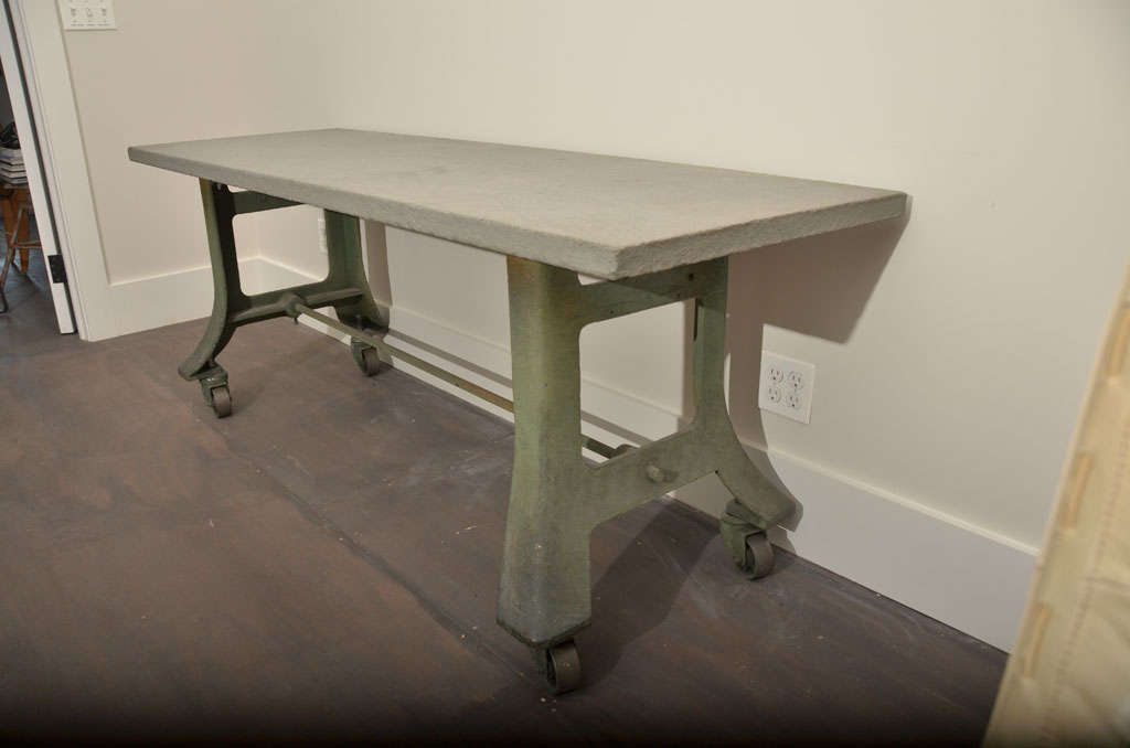 20th Century Industrial Table Base with Bluestone Top