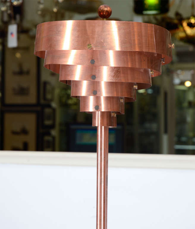 Art Deco Machine Age Copper Floor Lamp by Kurt Versen For Sale 1