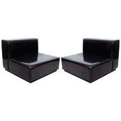Set of Six Black Vinyl "Domino" Slipper Chairs