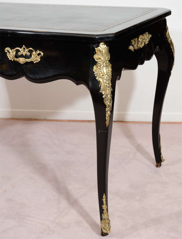 Vintage Louis XV Style Ebonized Wood and Gilt Bronze Bureau