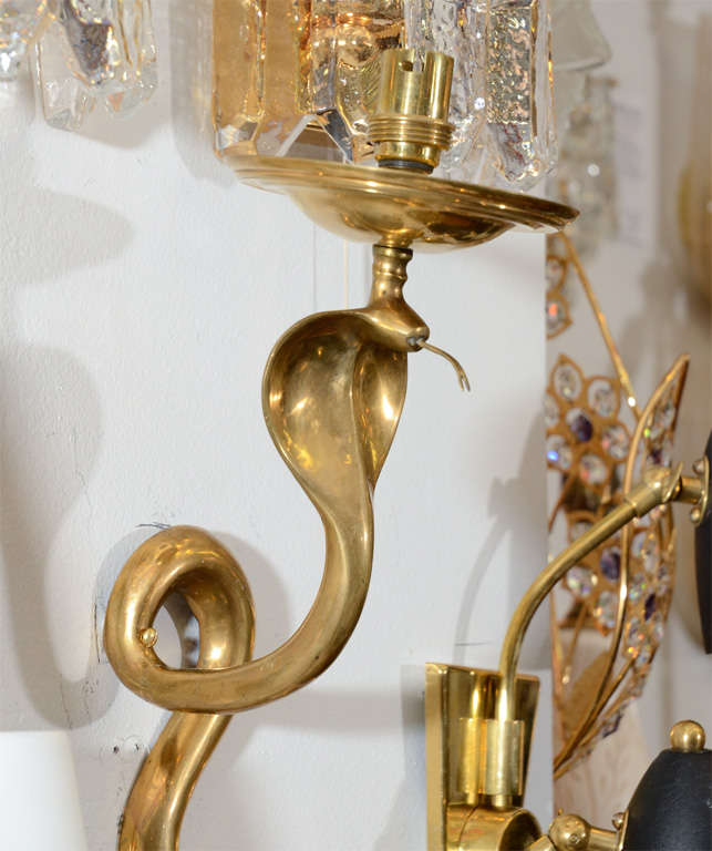 French Single Art Deco Solid Brass Serpent Sconce