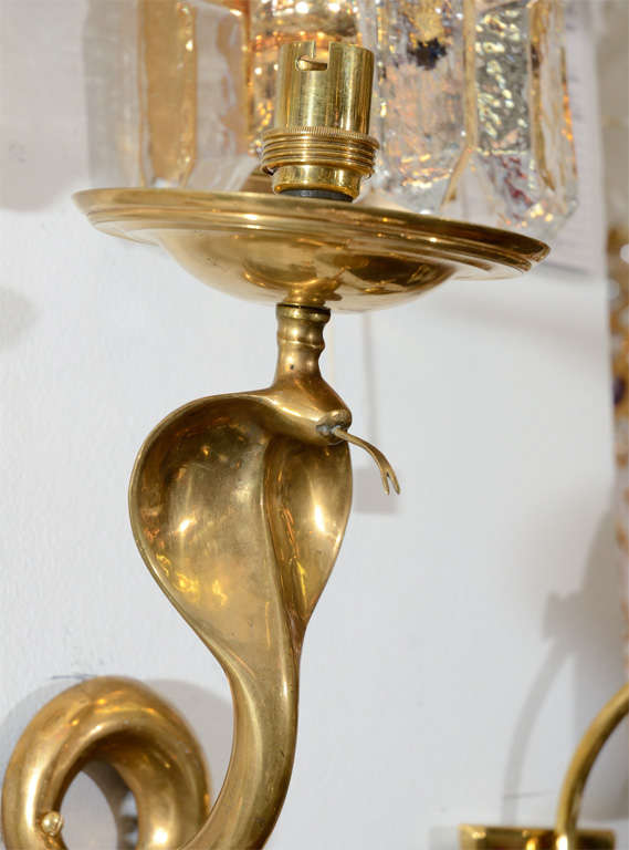 20th Century Single Art Deco Solid Brass Serpent Sconce