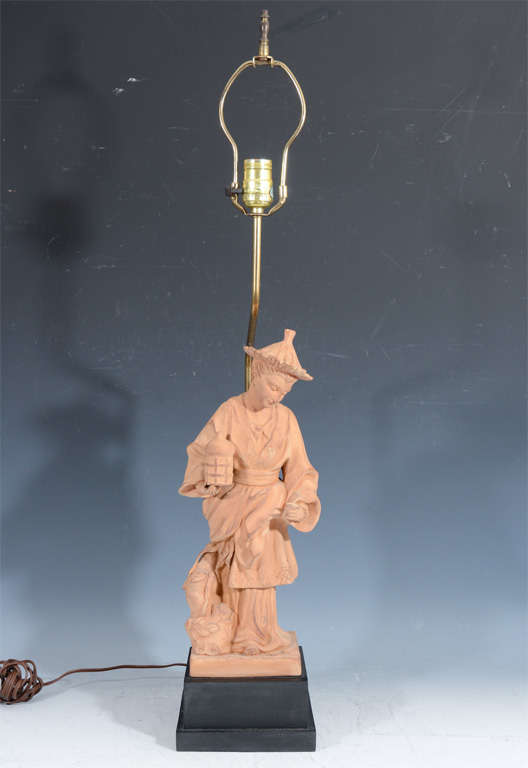Pair of Vintage Sculptural Terracotta Chinoiserie Table Lamps