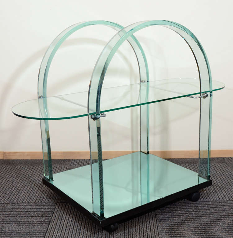 French Modernist Glass and Mirror Serving Cart