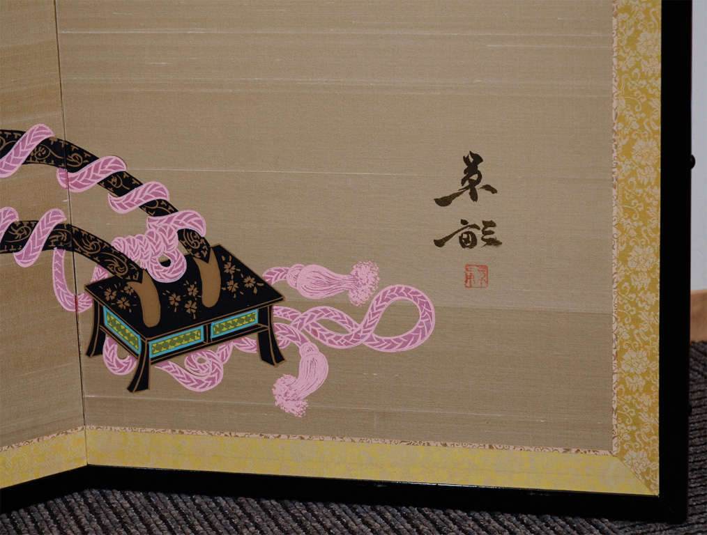 Paravent japonais vintage en forme de « chariot flottant » en vente 1