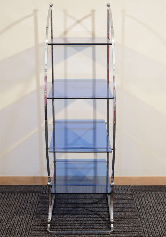 American Modernist Art Deco Chrome Blue Glass Four-Tier Ètagerè For Sale