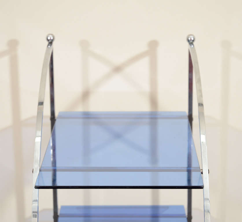 Modernist Art Deco Chrome Blue Glass Four-Tier Ètagerè For Sale 1