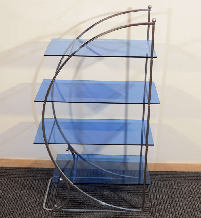 Modernist Art Deco Chrome Blue Glass Four-Tier Ètagerè For Sale 2