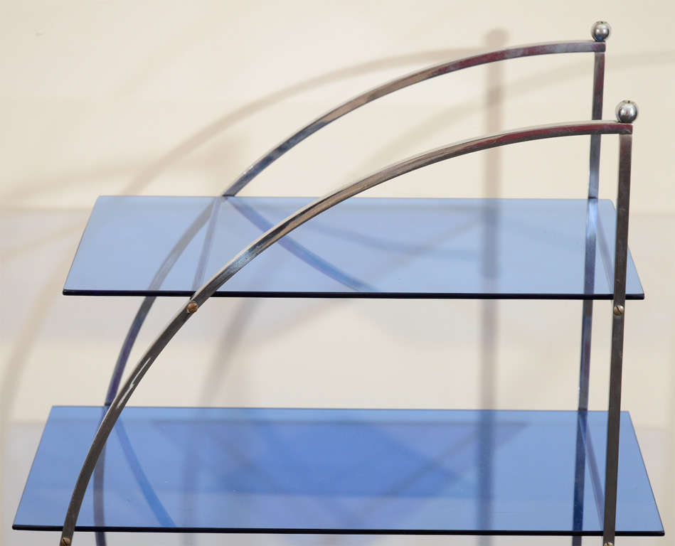 Modernist Art Deco Chrome Blue Glass Four-Tier Ètagerè For Sale 3