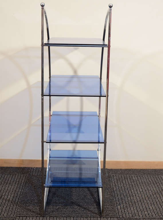 Modernist Art Deco Chrome Blue Glass Four-Tier Ètagerè For Sale 5